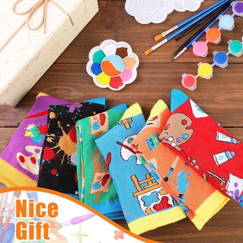 Suhine 6 Pairs Artist Socks for Women Men Funny Novelty Artist Palette Drawing Board Paintbrush Design Socks Artists Gifts for Art Lovers Friends Families Painters Drawers Teachers Birthday in Saudi Arabia
