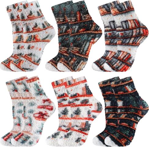 6 Pairs Book Lover Fuzzy Socks Winter Cozy Book Lover Socks Funny Bookish Gifts Reading Books Reader Club Gifts for Women Readers Teacher Students in Saudi Arabia