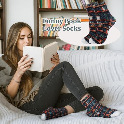 6 Pairs Book Lover Fuzzy Socks Winter Cozy Book Lover Socks Funny Bookish Gifts Reading Books Reader Club Gifts for Women Readers Teacher Students in Saudi Arabia