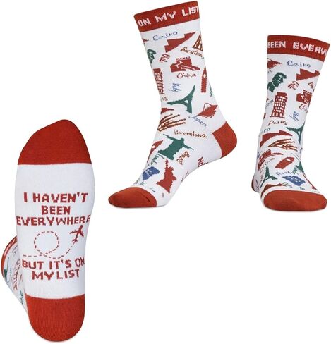 InnoBeta Unique Gifts for Travelers Socks, One Size Crew Socks, Travel Gifts for Women Men for Christmas, Birthday - On My List in Saudi Arabia