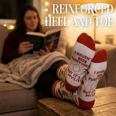 InnoBeta Unique Gifts for Travelers Socks, One Size Crew Socks, Travel Gifts for Women Men for Christmas, Birthday - On My List in Saudi Arabia