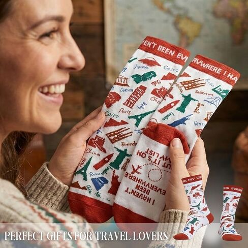 InnoBeta Unique Gifts for Travelers Socks, One Size Crew Socks, Travel Gifts for Women Men for Christmas, Birthday - On My List in Saudi Arabia
