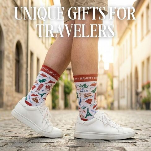 InnoBeta Unique Gifts for Travelers Socks, One Size Crew Socks, Travel Gifts for Women Men for Christmas, Birthday - On My List in Saudi Arabia