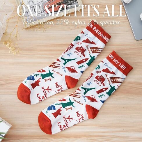 InnoBeta Unique Gifts for Travelers Socks, One Size Crew Socks, Travel Gifts for Women Men for Christmas, Birthday - On My List in Saudi Arabia