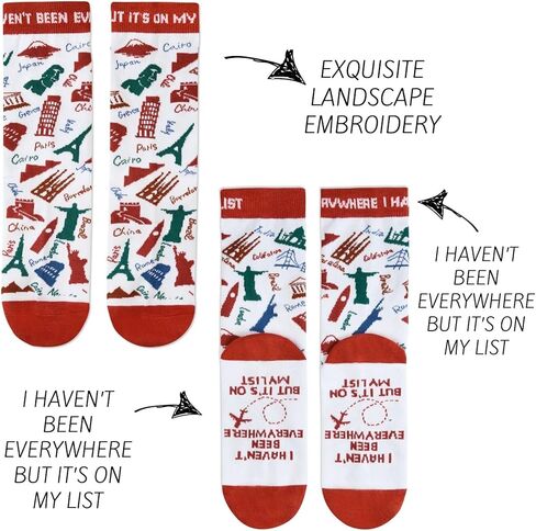 InnoBeta Unique Gifts for Travelers Socks, One Size Crew Socks, Travel Gifts for Women Men for Christmas, Birthday - On My List in Saudi Arabia