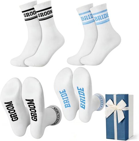 Bride Socks for Wedding Day 2 Pairs - Bridal Groom Socks Bride to Be Something Blue Cotton Ankle Sock with Gift Box in Saudi Arabia