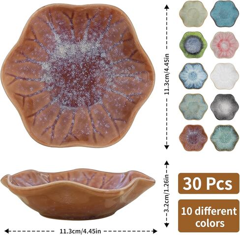 30 قطعة من طبق خاتم اللوتس السيراميكي الملون مقاس 4.5 بوصة منظم مجوهرات، 10 ألوان لحفلات الزفاف وحفلات الزفاف، حامل القرط، وعاء المفاتيح، ديكور مدخل المنزل in Kuwait