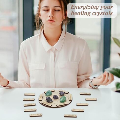 مجموعة لوحة شبكية كريستالية خشبية من FINGERINSPIRE لوحة مستديرة كبيرة مع هندسة مقدسة 25 عصا صغيرة منقوشة بكلمات ملهمة لوحات خشبية روحية للعمل في مجال الطاقة والتأمل وتزيين المنزل in Saudi Arabia