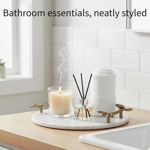 Natural Marble Tray with Golden Flower Handles - Kitchen Countertop Decor, Stone Tray for Bathroom Organizer, Marble Decor for Modern Living Rooms in Saudi Arabia