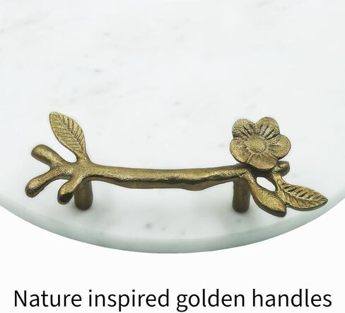 Natural Marble Tray with Golden Flower Handles - Kitchen Countertop Decor, Stone Tray for Bathroom Organizer, Marble Decor for Modern Living Rooms in Saudi Arabia