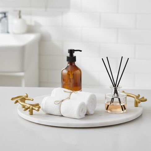 Natural Marble Tray with Golden Flower Handles - Kitchen Countertop Decor, Stone Tray for Bathroom Organizer, Marble Decor for Modern Living Rooms in Saudi Arabia