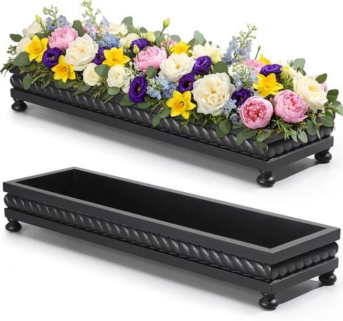 24" Large Long Wooden Dough Bowl, Spring Decorative Wooden Tables Centerpiece Tray, Riser Rustic Dough Bowl, Modern Farmhouse Centerpiece Tray for Table Living Room Dining Gift(Black) in Saudi Arabia