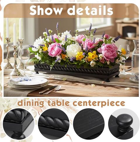 24" Large Long Wooden Dough Bowl, Spring Decorative Wooden Tables Centerpiece Tray, Riser Rustic Dough Bowl, Modern Farmhouse Centerpiece Tray for Table Living Room Dining Gift(Black) in Saudi Arabia