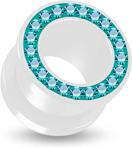 Multi Blue Zircon Crystal Stones Setting On Milk White Acrylic Ear Gauge Flesh Tunnel in Saudi Arabia