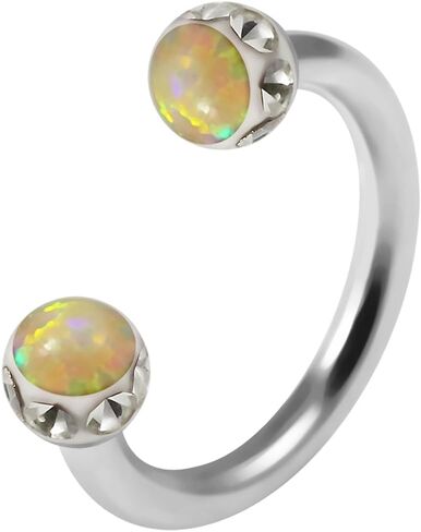 Opal Stone with Epoxy Crystal Stone Ball Top 16 Gauge - 8mm Diameter Stainless Steel Circular Barbell Septum Ring - Tragus Piercing - Nose Ring - Horseshoe Body Piercing Jewelry in Saudi Arabia
