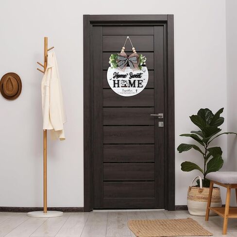 علامة Home Sweet Home، علامة ترحيب خشبية للباب الأمامي، ديكور شرفة مزرعة ثلاثي الأبعاد معلق مع خرز ريفي، شماعة ترحيب لديكور الحائط الخارجي لجميع المواسم (أبيض) in Kuwait