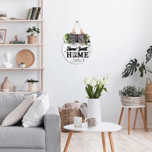 علامة Home Sweet Home، علامة ترحيب خشبية للباب الأمامي، ديكور شرفة مزرعة ثلاثي الأبعاد معلق مع خرز ريفي، شماعة ترحيب لديكور الحائط الخارجي لجميع المواسم (أبيض) in Kuwait