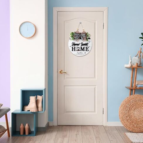 علامة Home Sweet Home، علامة ترحيب خشبية للباب الأمامي، ديكور شرفة مزرعة ثلاثي الأبعاد معلق مع خرز ريفي، شماعة ترحيب لديكور الحائط الخارجي لجميع المواسم (أبيض) in Kuwait