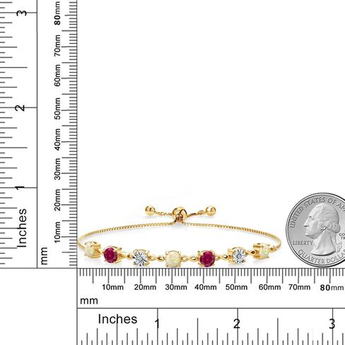 Gem Stone King 2.91 Ct Round Cabochon White Ethiopian Opal Red Created Ruby 18K Yellow Gold Plated Silver Lab Grown Diamond Tennis Bracelet For Women (Fully Adjustable Up to 9 Inch) in Saudi Arabia