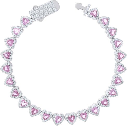 Jewels By Lux Sterling Silver Womens White Pink Heart Round Cubic-Zirconia Hearts Link Bracelet Size 7 Inches in Saudi Arabia