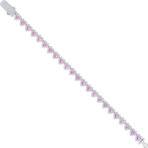 Jewels By Lux Sterling Silver Womens White Pink Heart Round Cubic-Zirconia Hearts Link Bracelet Size 7 Inches in Saudi Arabia