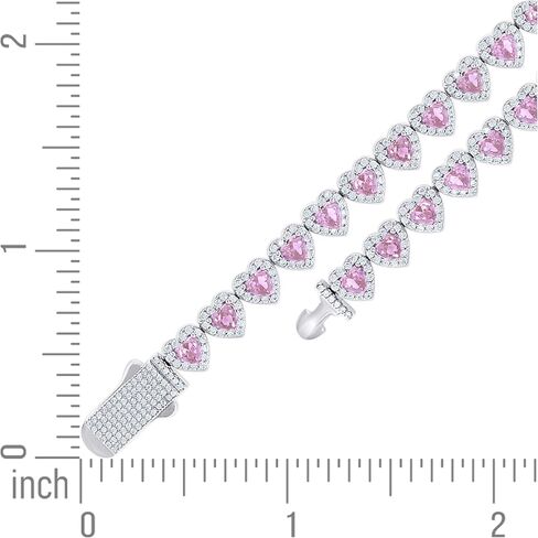 Jewels By Lux Sterling Silver Womens White Pink Heart Round Cubic-Zirconia Hearts Link Bracelet Size 7 Inches in Saudi Arabia