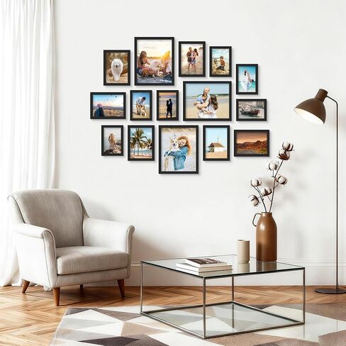 PEALSN 15 حزمة من إطارات الصور المجمعة، مجموعة إطارات حائط المعرض مع ثلاثة 8x10، ستة 5x7، وستة 4x6، إطارات صور متعددة لديكور معرض الحائط، أسود in Kuwait