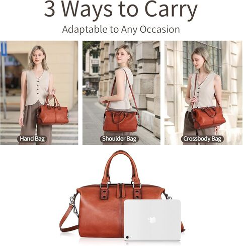 Vintage Full Grain Leather Tote Bag for Women Work Shoulder Crossbody Purse Large Capacity fits 14 Inch Laptop Upright Water Bottle Soft Cowhide Top Handle Satchel in Saudi Arabia