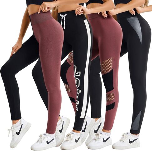 سروال ضيق بدون خياطة عالي الخصر للسيدات من Just One: تصميمات منسقة مكونة من 4 قطع للتمرين والاسترخاء والراحة اليومية in Kuwait