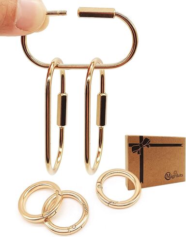 Gold Key Ring - 3 Brass Screw Lock Keychain Carabiner Clip and 3 Metal Spring O Ring Clip for Keys, Backpacks, Luggage Tags, Pet Collar Clips, Bag Purse Charms for Handbags in Saudi Arabia