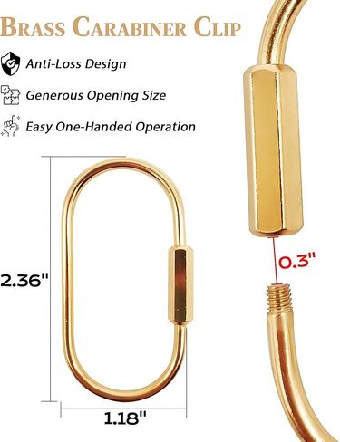 Gold Key Ring - 3 Brass Screw Lock Keychain Carabiner Clip and 3 Metal Spring O Ring Clip for Keys, Backpacks, Luggage Tags, Pet Collar Clips, Bag Purse Charms for Handbags in Saudi Arabia