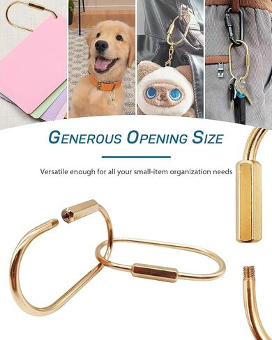 Gold Key Ring - 3 Brass Screw Lock Keychain Carabiner Clip and 3 Metal Spring O Ring Clip for Keys, Backpacks, Luggage Tags, Pet Collar Clips, Bag Purse Charms for Handbags in Saudi Arabia