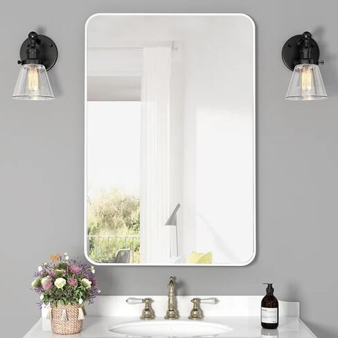 White Bathroom Mirror24x36 Inch, Rectangle Mirrors for Wall with Tempered Glass for Bedroom Living Room or Entryway (Horizontal/Vertical Hanging) in Saudi Arabia