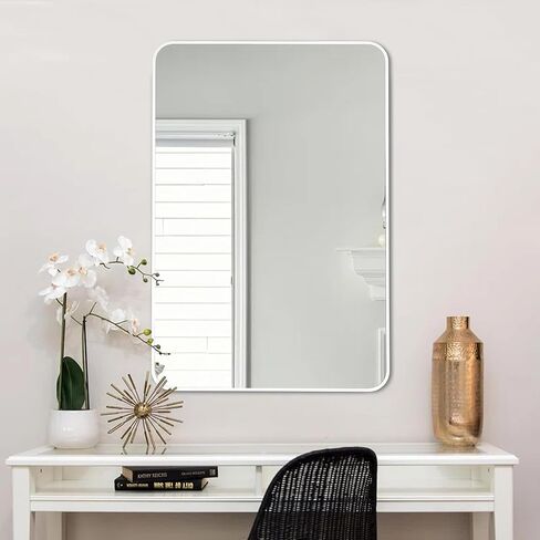 White Bathroom Mirror24x36 Inch, Rectangle Mirrors for Wall with Tempered Glass for Bedroom Living Room or Entryway (Horizontal/Vertical Hanging) in Saudi Arabia