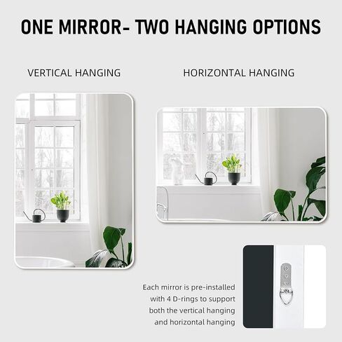 White Bathroom Mirror24x36 Inch, Rectangle Mirrors for Wall with Tempered Glass for Bedroom Living Room or Entryway (Horizontal/Vertical Hanging) in Saudi Arabia