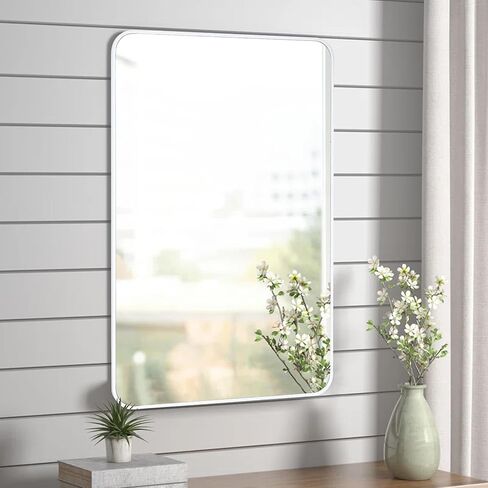 White Bathroom Mirror24x36 Inch, Rectangle Mirrors for Wall with Tempered Glass for Bedroom Living Room or Entryway (Horizontal/Vertical Hanging) in Saudi Arabia