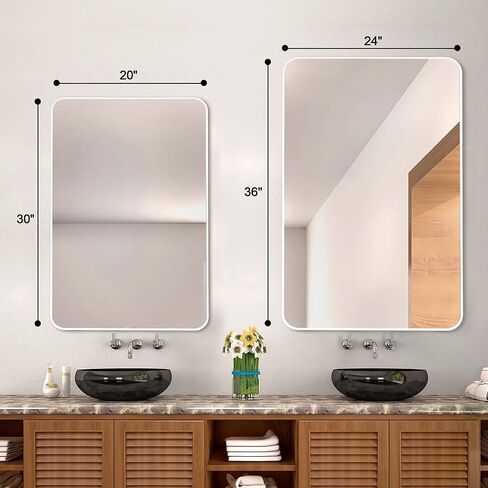 White Bathroom Mirror24x36 Inch, Rectangle Mirrors for Wall with Tempered Glass for Bedroom Living Room or Entryway (Horizontal/Vertical Hanging) in Saudi Arabia