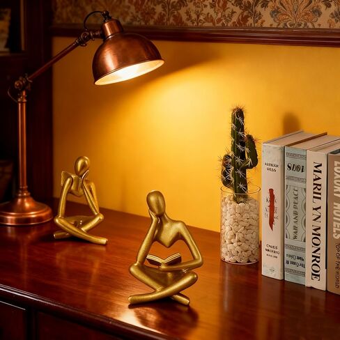 Set of 2 Gold Reading Women Statues, Resin Abstract Art Thinker Sculptures Collectible Figurines, Left Right Facing Modern Aesthetic Decor for Living Room Bedroom Office Shelf Desk (Gold) in Saudi Arabia
