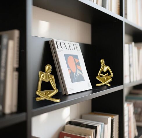 Set of 2 Gold Reading Women Statues, Resin Abstract Art Thinker Sculptures Collectible Figurines, Left Right Facing Modern Aesthetic Decor for Living Room Bedroom Office Shelf Desk (Gold) in Saudi Arabia