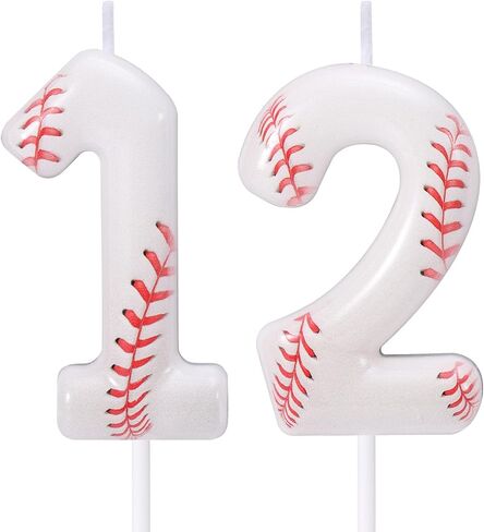 Baseball 12th Birthday Candle, 12 Number Candles Red & White Baseball Cake Topper Sports Themed Cupcake Decorations for Boys Player Party Anniversaries & Celebrations Decor Supplies (Number 12) in Saudi Arabia