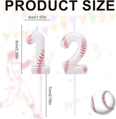 Baseball 12th Birthday Candle, 12 Number Candles Red & White Baseball Cake Topper Sports Themed Cupcake Decorations for Boys Player Party Anniversaries & Celebrations Decor Supplies (Number 12) in Saudi Arabia