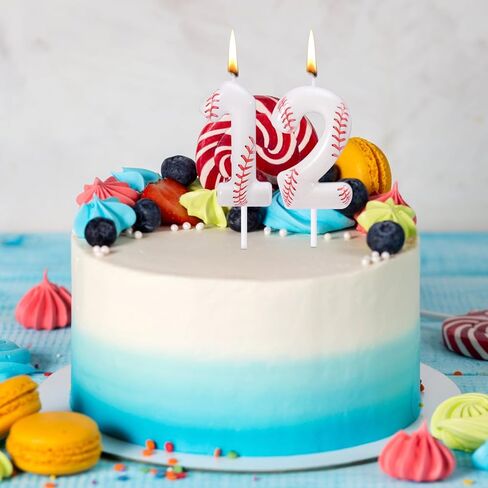 Baseball 12th Birthday Candle, 12 Number Candles Red & White Baseball Cake Topper Sports Themed Cupcake Decorations for Boys Player Party Anniversaries & Celebrations Decor Supplies (Number 12) in Saudi Arabia
