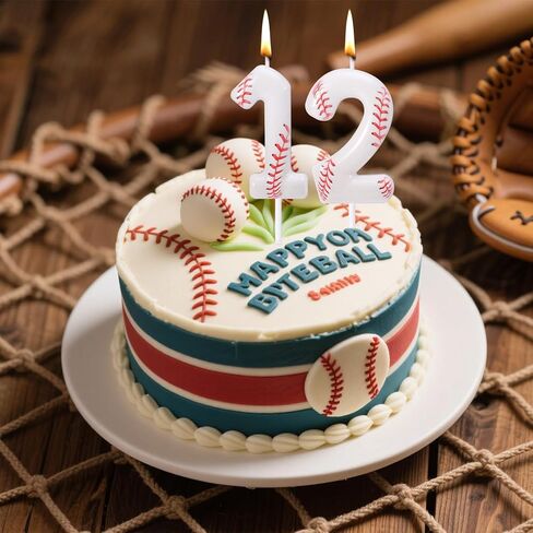 Baseball 12th Birthday Candle, 12 Number Candles Red & White Baseball Cake Topper Sports Themed Cupcake Decorations for Boys Player Party Anniversaries & Celebrations Decor Supplies (Number 12) in Saudi Arabia
