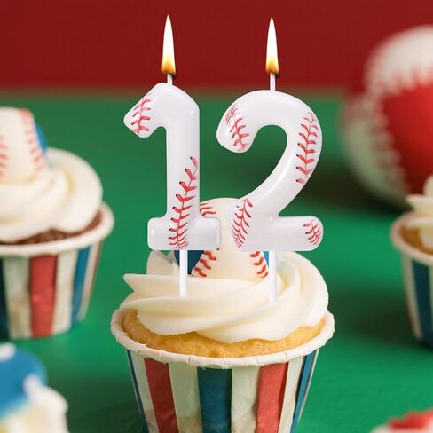 Baseball 12th Birthday Candle, 12 Number Candles Red & White Baseball Cake Topper Sports Themed Cupcake Decorations for Boys Player Party Anniversaries & Celebrations Decor Supplies (Number 12) in Saudi Arabia