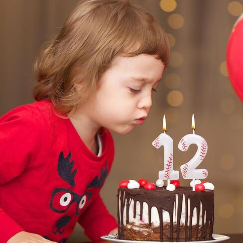 Baseball 12th Birthday Candle, 12 Number Candles Red & White Baseball Cake Topper Sports Themed Cupcake Decorations for Boys Player Party Anniversaries & Celebrations Decor Supplies (Number 12) in Saudi Arabia