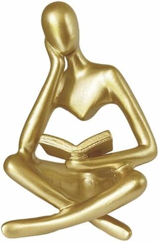 مجموعة من 2 تماثيل نسائية ذهبية للقراءة، منحوتات فنية تجريدية من الراتنج، تماثيل قابلة للجمع، مواجهة لليمين الأيسر ديكور جمالي حديث لغرفة المعيشة وغرفة النوم ومكتب رف المكتب (ذهبي) in Kuwait