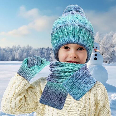Winter Beanie Hat Scarf Gloves Set for Boys Girls, Kids Toddlers Knitting Neck Warm Hat Cap Scarf Gloves Age 2-10 in Saudi Arabia