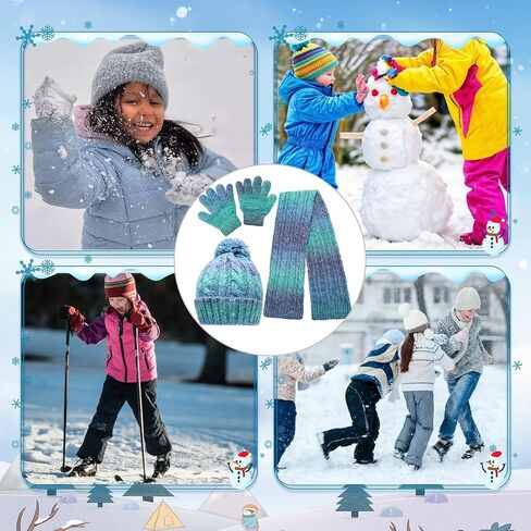 Winter Beanie Hat Scarf Gloves Set for Boys Girls, Kids Toddlers Knitting Neck Warm Hat Cap Scarf Gloves Age 2-10 in Saudi Arabia