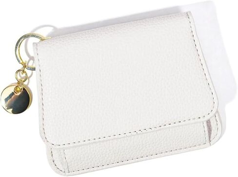 Genuine Leather Wallet Vintage Solid Color Bifold Key Coin Wallet with Zipper for Women (White) in Saudi Arabia