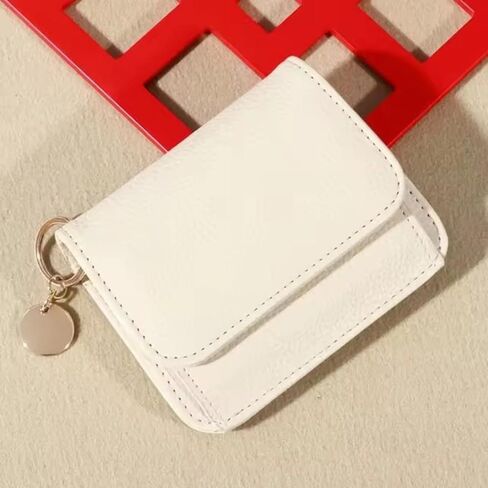 Genuine Leather Wallet Vintage Solid Color Bifold Key Coin Wallet with Zipper for Women (White) in Saudi Arabia